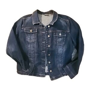 J JILL Denim Jean Jacket Womens Sz Med Blue Med Wash Button Up‎ Cotton Stretch